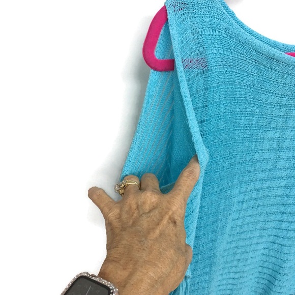 Chico’s Turquoise Cold Shoulder Sweater Size 3P or 14 - Picture 7 of 9